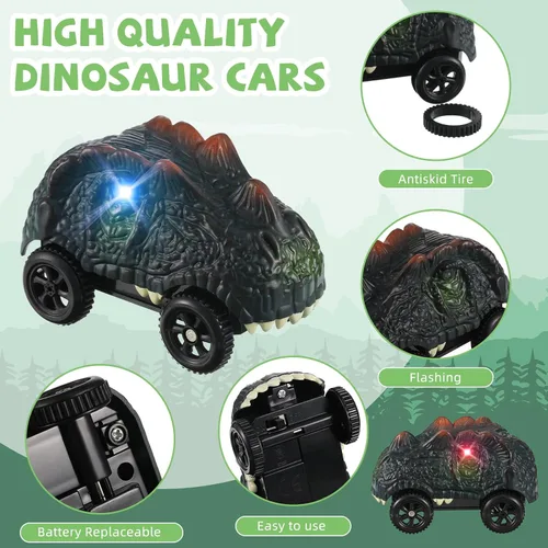 Vista 10 de Skylety 6 Pack Dino Race Cars LED Compatible with Most Tracks,Dinosaur