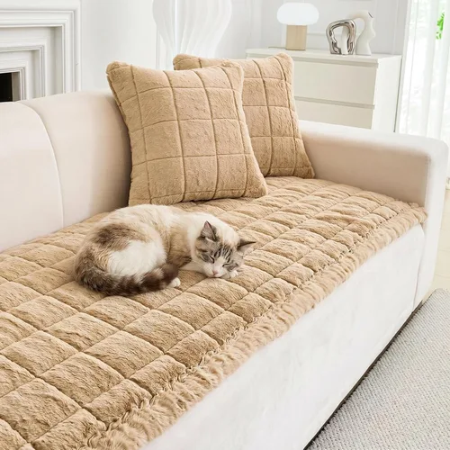 Vista 14 de JIAN YA NA Funda para Sofá Seccional, Divertida Funda de Chenilla Difusa para Sofá, Protector de Muebles Antideslizante para Mascotas y Niños, Sofá