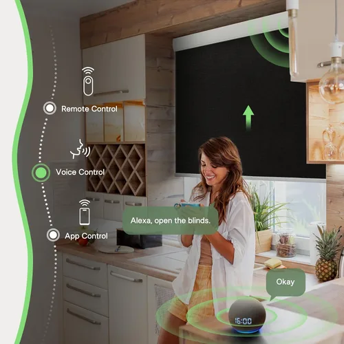 Vista 4 de Persianas enrollables motorizadas inteligentes mejoradas con cenefa integrada para Widndows, persianas eléctricas compatibles con Alexa y Google