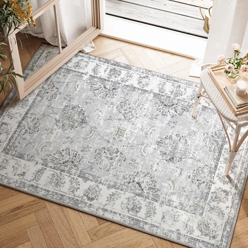 Vista 80 de jinchan Fiora - Alfombra lavable de área pequeña, alfombra de entrada floral de medio círculo de 2 x 3, tapete de media luna de pelo bajo, suave