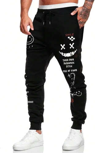 Vista 4 de GORGLITTER Pantalones deportivos con estampado de dibujos animados para hombre, con cordón en la cintura, atléticos, correr, gimnasio, pantalones