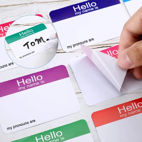 Vista 5 de 200 calcomanías adhesivas de vinilo con texto en inglés "Hello My Pronouns son", etiquetas adhesivas extraíbles en blanco para niños, adultos