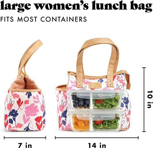 Vista 4 de Fit & Fresh Bolsa de almuerzo para mujeres, bolsa de almuerzo aislada para mujeres para el trabajo, a prueba de fugas y resistente a las manchas