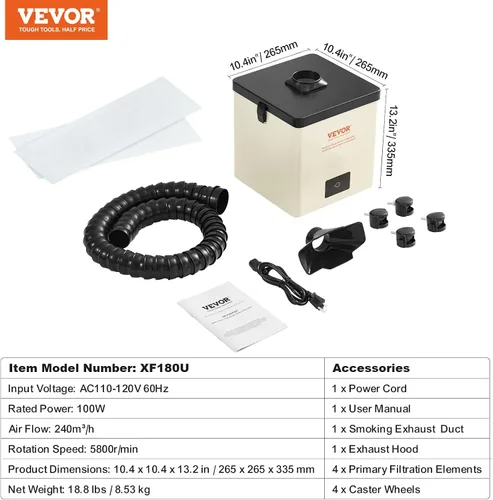 Vista 7 de VEVOR Extractor de humos de soldadura, extractor de humo de soldadura de 100 W con filtros de 3 etapas, absorbente de humo de succión fuerte de 240