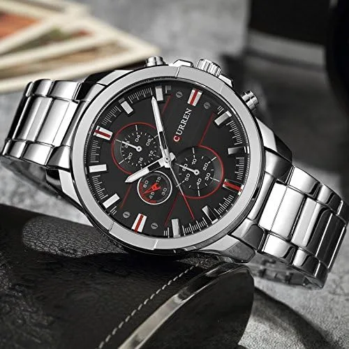 Vista 2 de CURREN 8274 Reloj de cuarzo de lujo para hombre reloj casual de moda plateado negro plateado Reloj de cuarzo