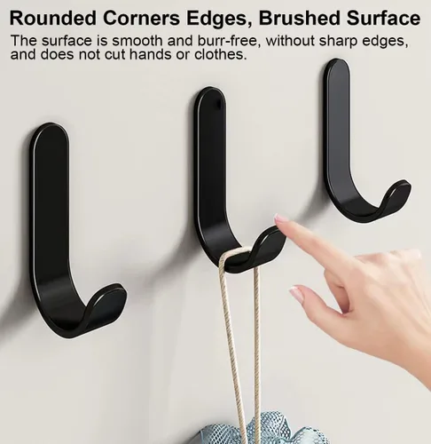Vista 6 de Ganchos adhesivos, 12 piezas, resistentes, sostienen hasta 12 libras, colgador de pared de acero inoxidable negro, gancho adhesivo para colgar