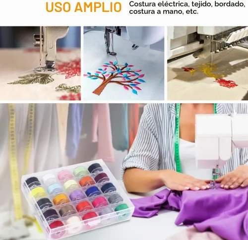 Vista 3 de BHSKJSZ 25 bobinas e hilo de coser con estuche, juego de bobinas preenrolladas para coser a mano y a máquina, colores surtidos, herramientas