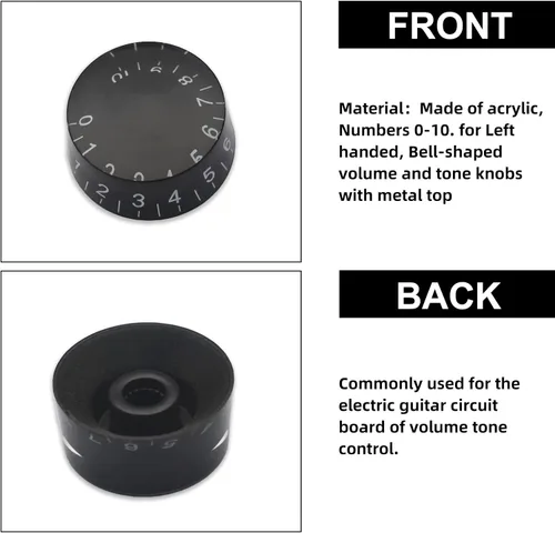 Vista 3 de SAPHUE 4 perillas de control de velocidad para guitarras eléctricas, guitarra, macetas, tono, botones de volumen (negro)