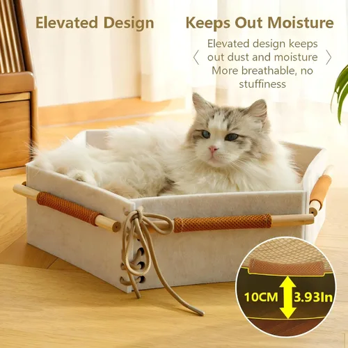 Vista 7 de General Cat Bed, Handwoven Cat Basket with Removable Swing Mat & Play Rope