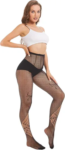 Vista 3 de Yilanmy Medias estampadas para mujer, medias de red negras, 3 pares