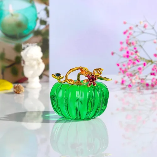 Vista 6 de VOSAREA Decoración de calabaza de cristal transparente, estatua de calabaza de Halloween, estatua de calabaza de cristal, escultura coleccionable
