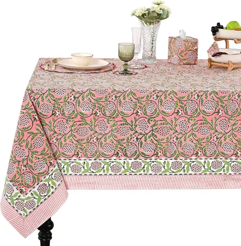 Vista 385 de Ridhi Mantel cuadrado con estampado de bloques de mano de caléndula ámbar