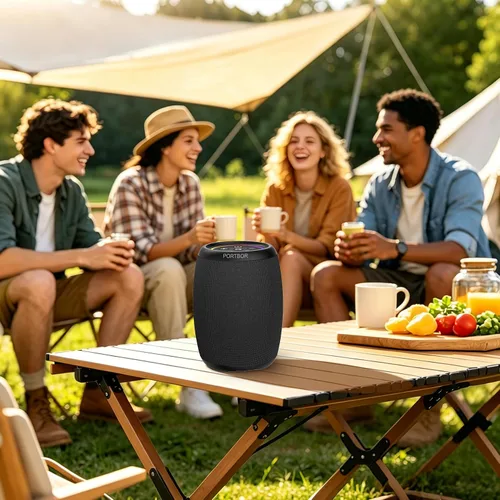 Vista 9 de Altavoz Bluetooth, altavoz inalámbrico portátil con potente sonido estéreo fuerte, BT5.3, IPX5 impermeable, emparejamiento TWS, para fiestas en casa