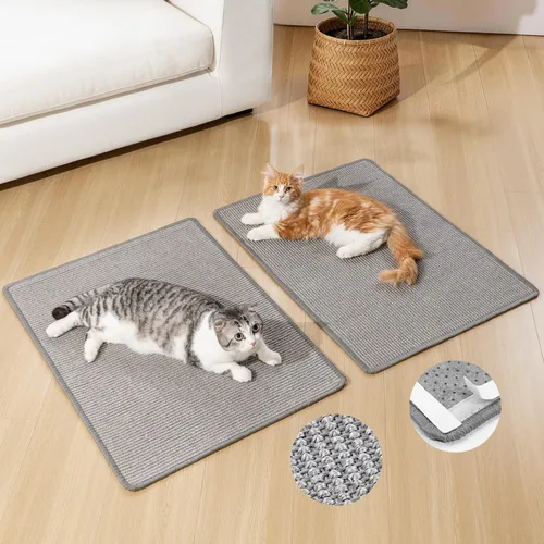 Vista 11 de Conlun Rascador de pared para gatos, alfombrilla rascador de sisal de doble Beige