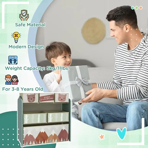Vista 8 de Qaba Organizador de juguetes con 6 contenedores de almacenamiento, unidad de almacenamiento para niños para dormitorio, habitación de los niños, 25