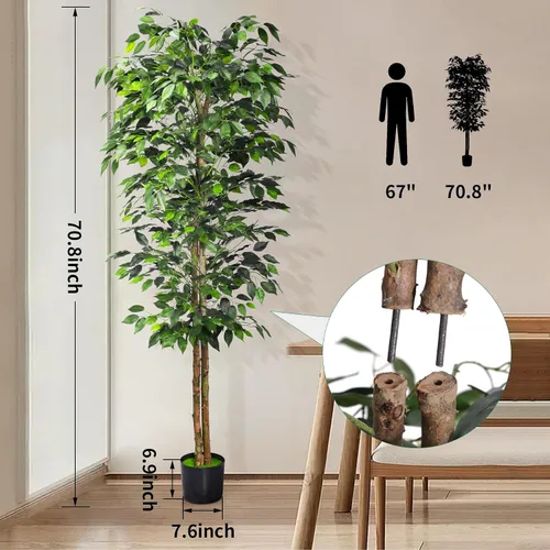 Vista 6 de HAIHONG 1 paquete de árbol de ficus artificial de 6 pies con hojas realistas y tronco natural, árbol de ficus artificial con maceta de vivero