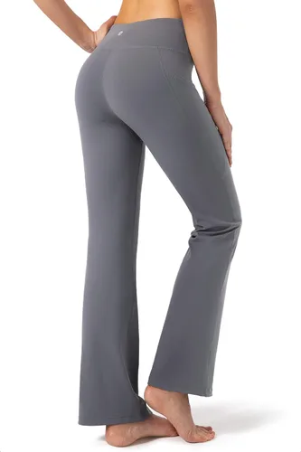 Vista 3 de Pantalones largos de mujer, con corte de bota y cintura alta, acampanados y con bolsillos, entrepierna de 28, 30, 32 o 34pulgadas, para yoga
