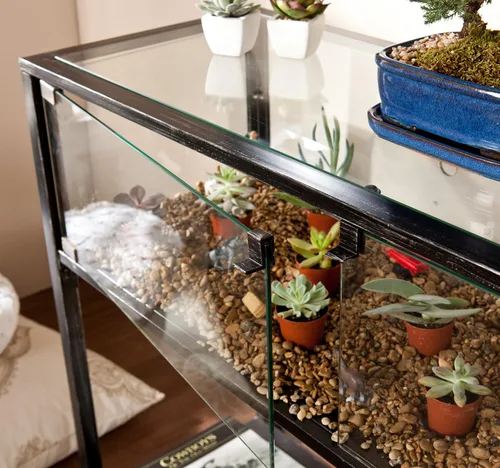 Vista 5 de SEI Furniture - Consola de exhibición de terrario, mesa, color negro y plateado