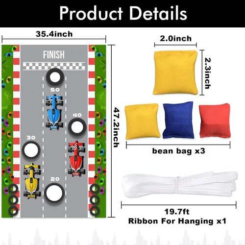 Vista 3 de RaceCar F1 Toss Games Banner telón de fondo de carreras de autos de carreras, bandera de cheque de carreras, decoración temática deportiva
