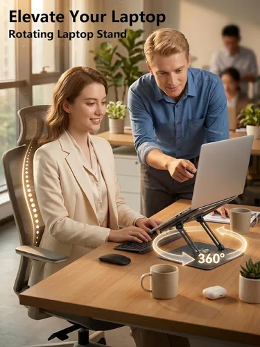 Vista 2 de Soporte giratorio para computadora portátil de 360° para escritorio, elevador de cuaderno ajustable Ergonomic, Height Adjustable,Hollow out Heat