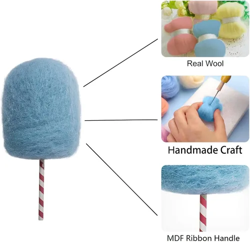 Vista 4 de Paleta de lana de fieltro, adornos colgantes para árbol de Navidad, hechos a mano, paleta de lana de fieltro rosa, blanco, azul, adornos de Navidad