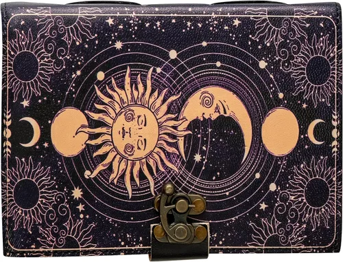 Vista 6 de Diario de cuero vintage hecho a mano con sol y luna para hombres y mujeres, antiguo hecho a mano con borde de cubierta vintage, cuaderno de bocetos