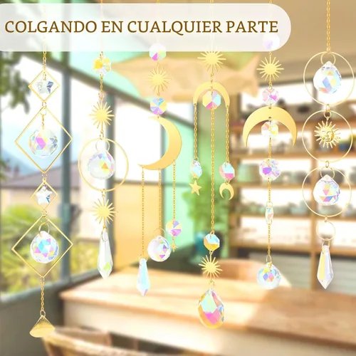 Vista 7 de 6 Piezas de Atrapasueños de Cristales Coloridos con Colgante de Cadena, Bolas de Cristal para Ventana, Hogar, Jardín, Decoración para Navidad, Día