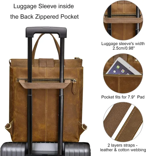 Vista 8 de S-ZONE Mochila de piel auténtica para mujer, con estilo retro, estilo vintage