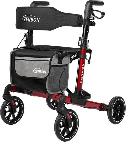 Vista 9 de Andador con ruedas para personas mayores/adultos plegable en dos direcciones con asiento de 330 libras de capacidad, 4 ruedas grandes de 8 pulgadas