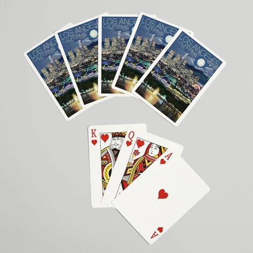 Vista 7 de Lantern Press Los Ángeles, California, Skyline at Night (52 cartas de juego, baraja de cartas de tamaño póquer con comodines)