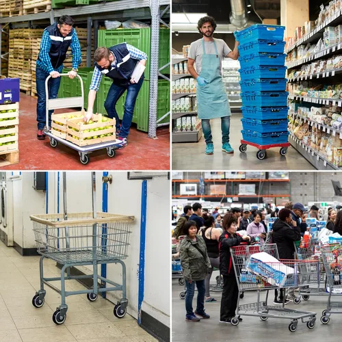Vista 6 de Juego de 4 ruedas de poliuretano de 4 pulgadas para carrito de compras, capacidad de carga de 1200 libras en total