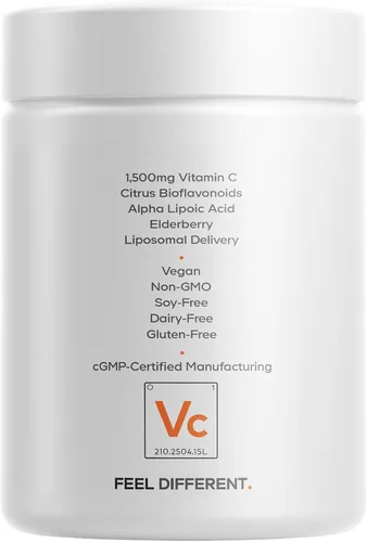 Vista 9 de Codeage Vitaminas liposomales de vitamina C con zinc, saúco, bioflavonoides cítricos, ácido ascórbico, quercetina y fruta de rosa mosqueta, píldoras