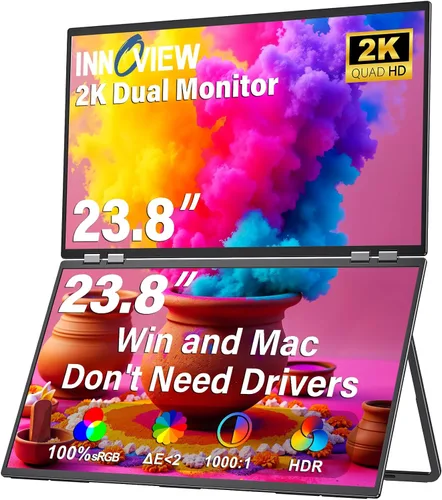 Vista 14 de InnoView Monitor portátil dual FHD de 15.6 pulgadas Diseño plegable y apilable todo en uno Ajuste de pantalla de 315° y soporte de 180°