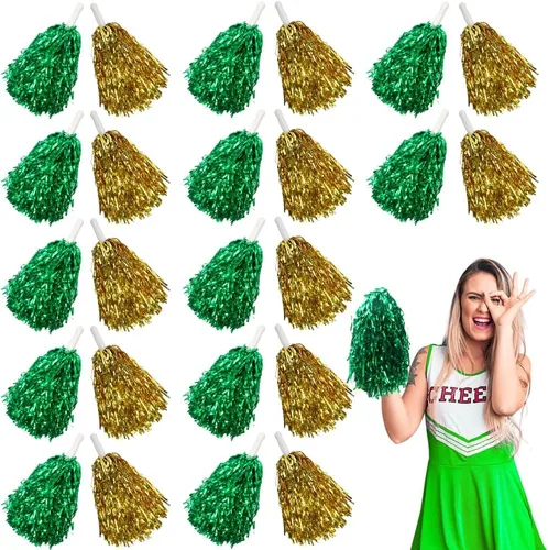 Vista 24 de Lovecheer 24 piezas Pompones de animadora metálicos con asa, pompones de animación para equipo deportivo, espíritu de equipo de animadoras