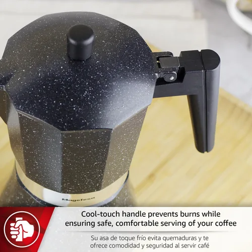 Vista 5 de Magefesa Onix - Olla de café expreso de 9 tazas, cafetera italiana de acero inoxidable y aluminio, compatible con todas las estufas
