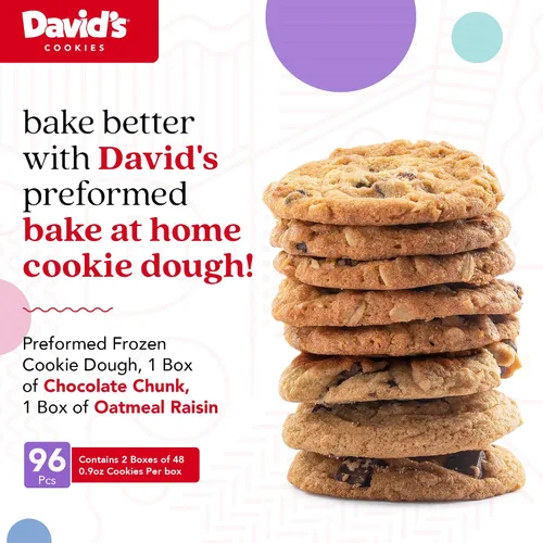 Vista 2 de David's Cookies - Masa congelada de galletas con trozos de chocolate y avena con pasas, premoldeada, 96