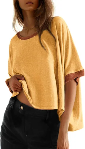 Vista 20 de Dokotoo -Camisetas de verano para mujer, color liso, holgadas, de gran tamaño, básicas