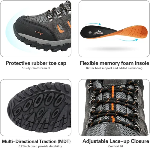 Vista 2 de NORTIV 8 Zapatos de senderismo impermeables para hombre, zapatos de senderismo de cuero para exteriores, senderismo, camping, caminata