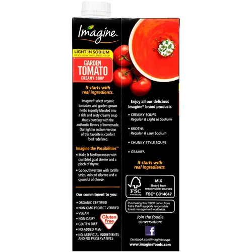 Vista 4 de Imagine Organic Light in Sodium Garden - Sopa cremosa de tomate 32 onzas líquidas (paquete de 6)