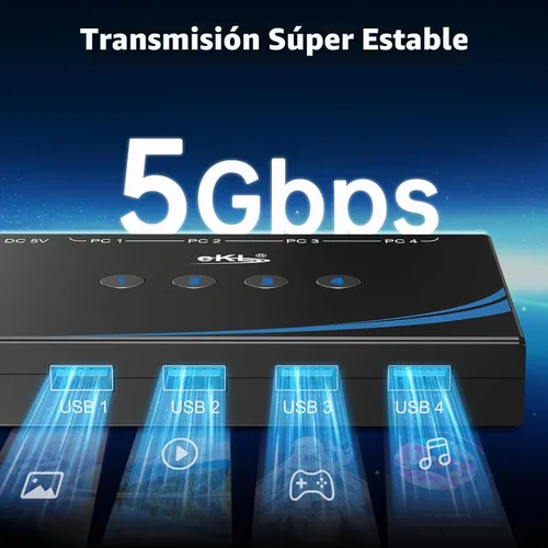 Vista 6 de eKL interruptor USB 3.0 para compartir entre 4 computadoras, 4 puertos USB 3.0, interruptor para PC, laptop, ratón, teclado, escáner, impresora