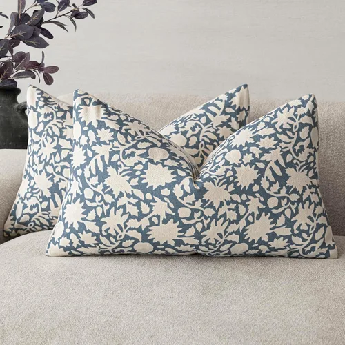Vista 17 de Foindtower - Juego de 2 fundas de almohada decorativas con flores neutras estilo farmhouse, fundas de almohada boho para sofá, sofá cama
