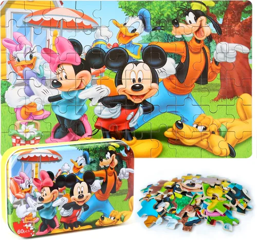 Vista 8 de MZZOTOY - Rompecabezas para niños de 4 a 8 años, 60 piezas, para niños de 3 a 5 años, en una caja de metal, rompecabezas educativos para niñas