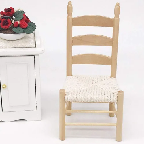 Vista 7 de Silla vintage de madera en miniatura para accesorios de muñecas 1:12 (Burlywood)