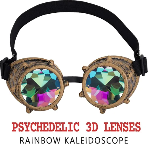 Vista 5 de Gafas caleidoscopio para raves trippy psicodélico steampunk con lentes de cristal de difracción de prisma arcoíris