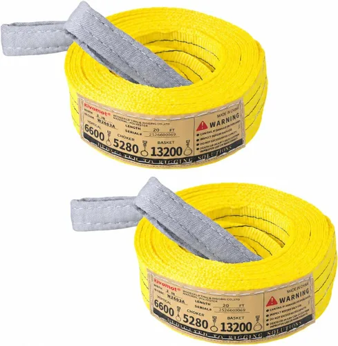 Vista 12 de Paquete de 2 eslingas de elevación industrial de 3"×6.5 pies, eslinga de poliéster resistente de 6600 libras, factor de seguridad 5:1, eslinga