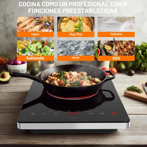 Vista 4 de Estufa Eléctrica de Encimera, TOPWISH Placa de Cocina Eléctrica de 1 Quemador de 110-120V, Control Táctil LED, Bloqueo para Niños, 10 Niveles