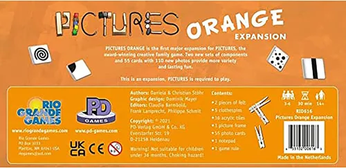 Vista 3 de Rio Grande Games Pictures - Juego de mesa de expansión naranja para la familia, juegos de fiesta creativos con 55 cartas nuevas, juego para mayores