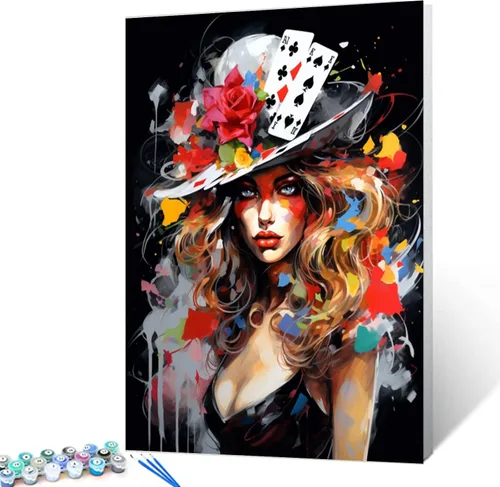 Vista 35 de Pintura por números retrato de niña con sombrero de mago Tucocoo, pintura DIY en lienzo con pinceles, pinturas acrílicas, calabaza de Halloween