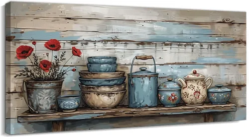 Vista 17 de TIMUBA Decoración de pared de cocina de granja, arte de pared de cocina con texto en inglés "Bless This Home and All Who Enter Kitchen Blessing