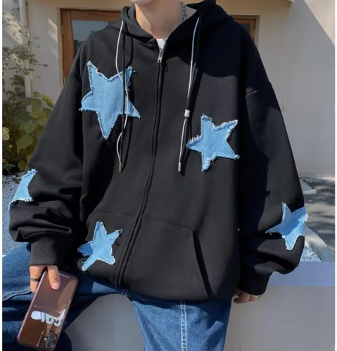 Vista 4 de Y2K Sudaderas con capucha gótica con estrellas y hadas, estilo grunge, sudadera Harajuku Streetwear Acubi Emo de gran tamaño con capucha